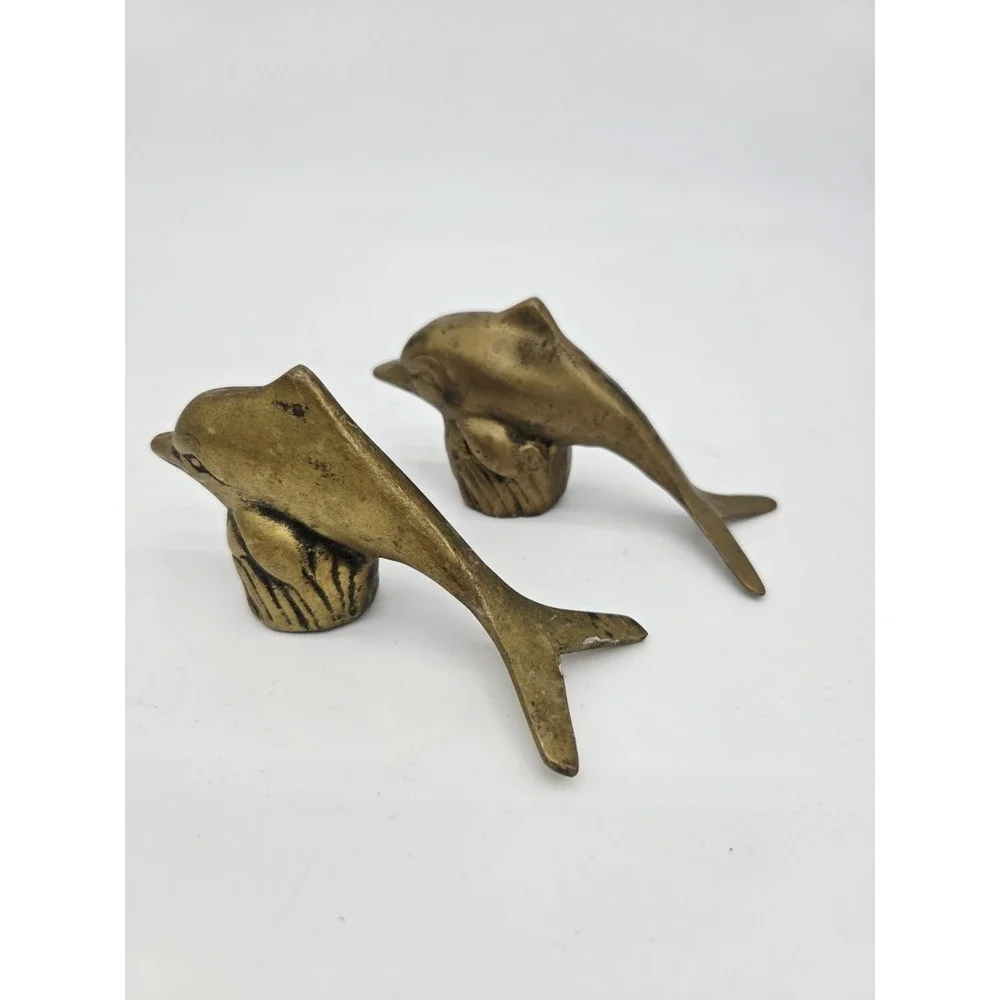 Vintage Brass Dolphin Paperweight Figurine Wave Jumping Dolphin 5